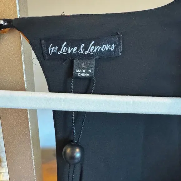 For Love & Lemons Lark Polka Dot Blouse Black Brown L NWT Sold Out - Picture 3 of 10